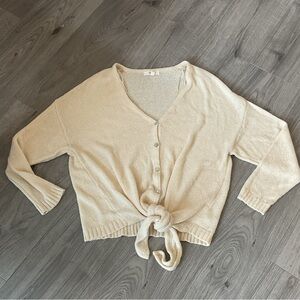 ***Peyton Primrose Chic Cream Button-Front Cardigan with waist tie.